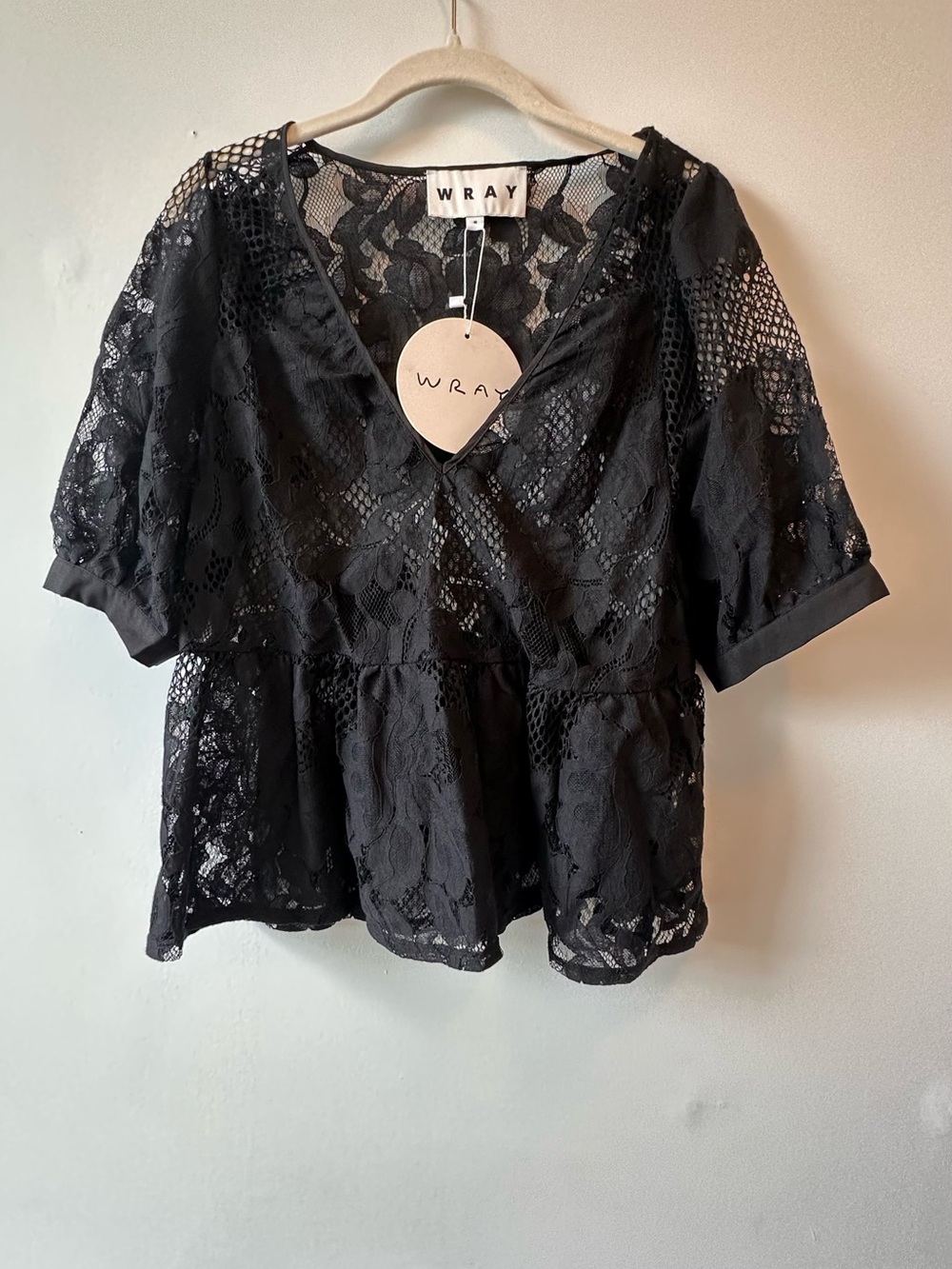 Wray Black Lace V-Neck Peplum Top